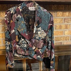 Vintage La Belle Women's Abstract Floral Blazer - Burgundy and Teal